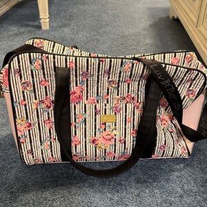 Betsey Johnson Floral Stripe Travel Tote - Pink, Black, White New Without Tags